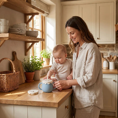 Tasse d'apprentissage bébé silicone anti-fuite-bleu