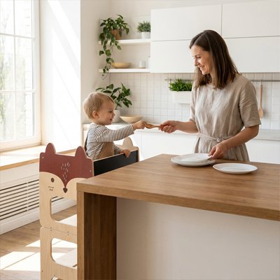 Tour d'apprentissage​ en bois bébé assis