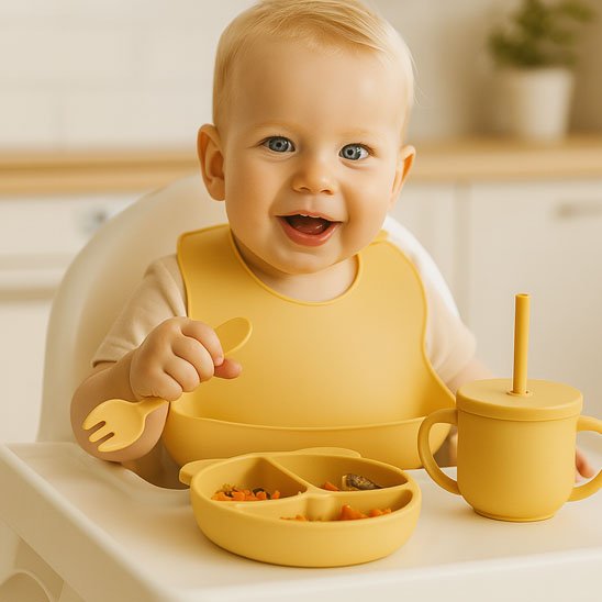 Vaisselle bébé anti casse enssemble jaune