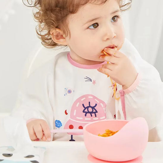 Vaisselle bébé en silicone rose pâle