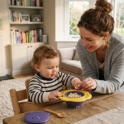 vaisselle bébé premier repas sûrs et amusant avec couvercle mauve