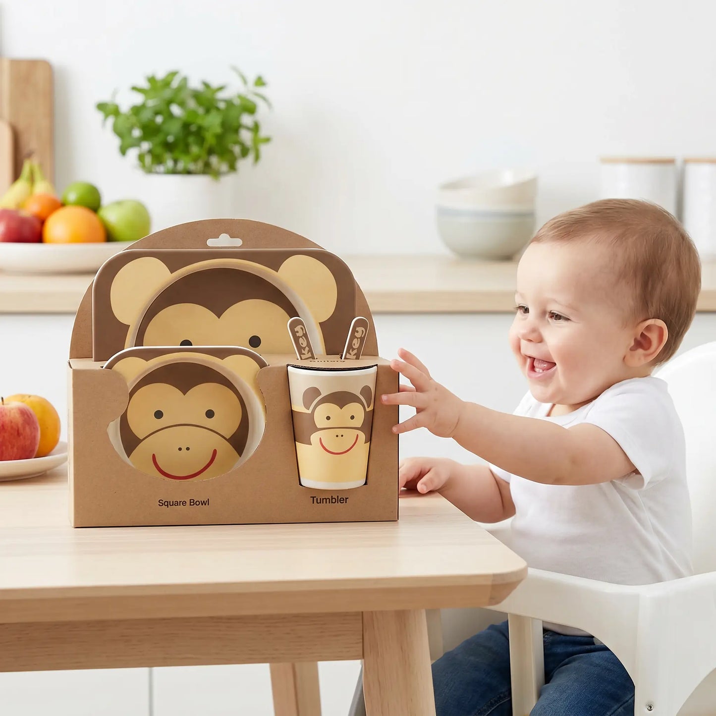 Vaisselle pour bébé en bambou singe