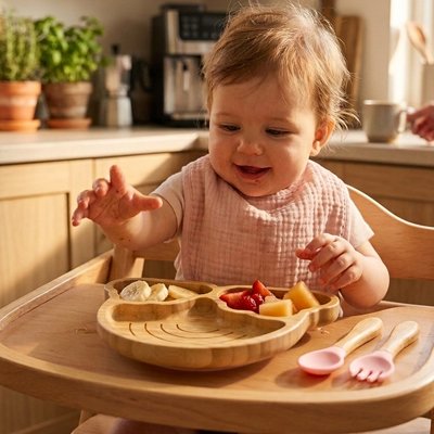 Vaisselle pour bébé sécurisé silicone avec fruits