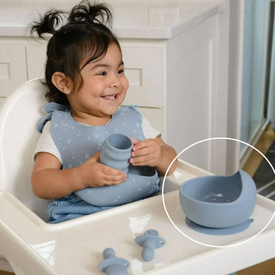 Vaisselle bébé en silicone bleu