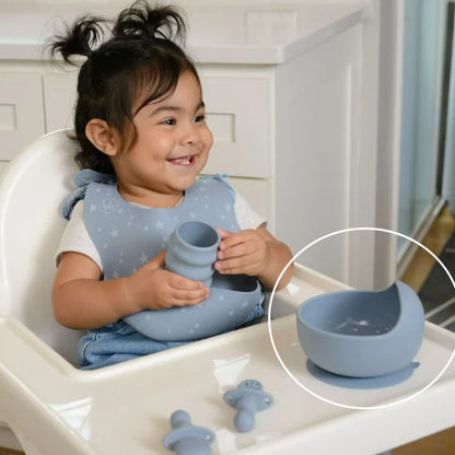 Vaisselle bébé en silicone bleu