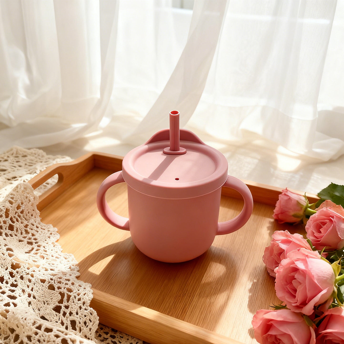 Verre bébé anti renversement rose foncé